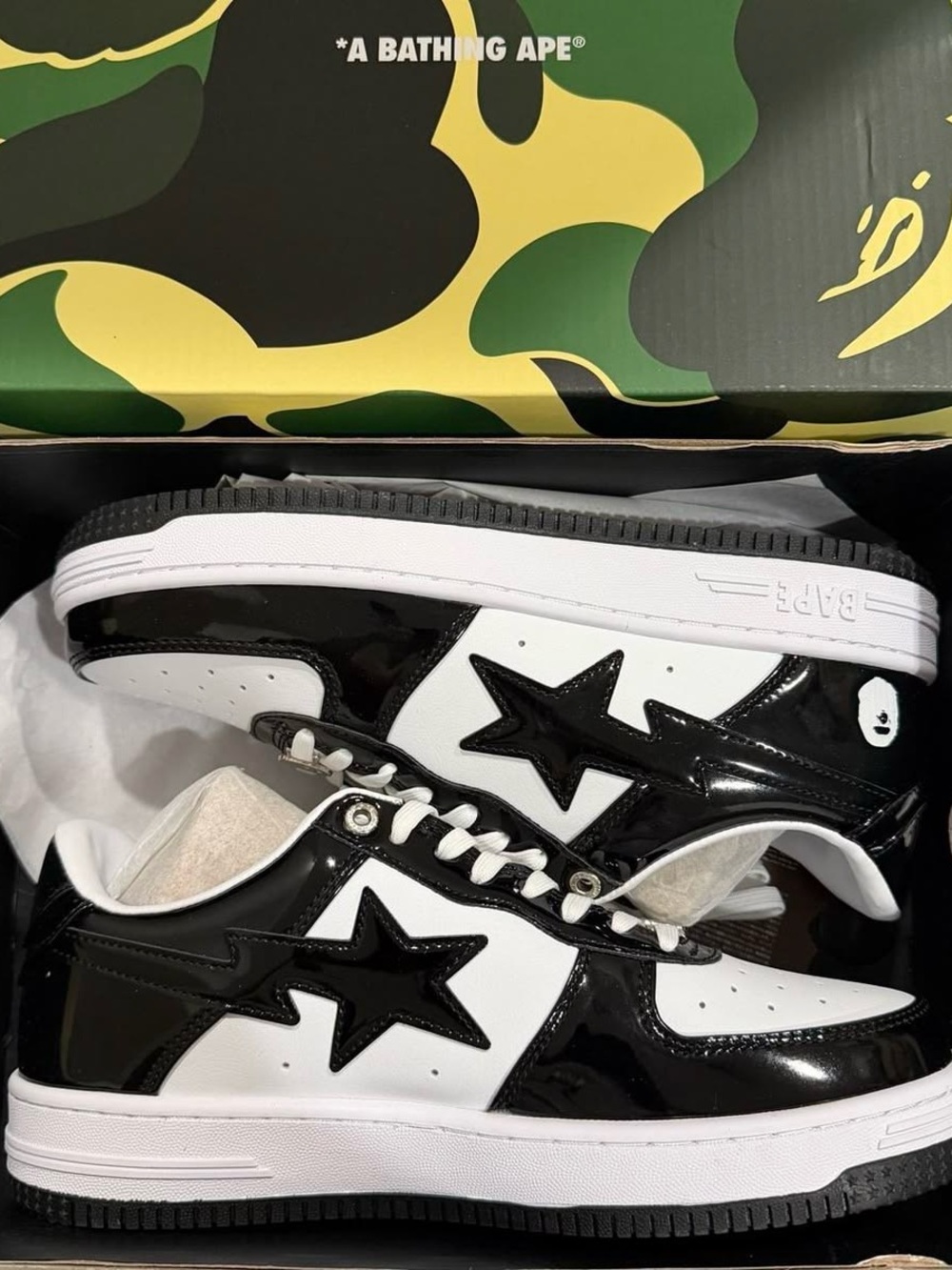 Bape Black White Patent Leather STA Sneakers